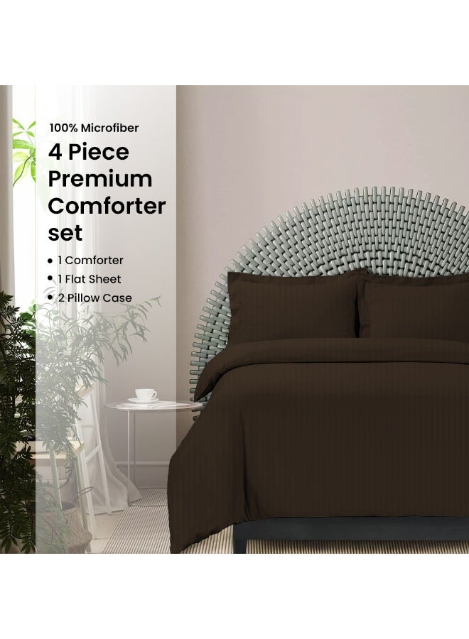 ARISTOCRAT Aristocrat 4-Piece Comforter Set 100% Microfiber- 1pc comforter (160x220cm), 1pc flat sheet (160x220cm), 2pcs pillowcase (50x75+17cm) - Chocolate Brown Microfiber Chocolate Brown  - Image 1