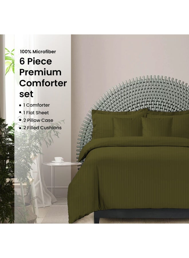 ARISTOCRAT Aristocrat 6-Piece Comforter Set 100% Microfiber- 1pc comforter (220x240cm), 1pc flat sheet (220x240cm), 2pcs pillowcase (50x75+17cm), 2pcs filled cushions (45x45cm) - Olive Microfiber Olive  - Image 1