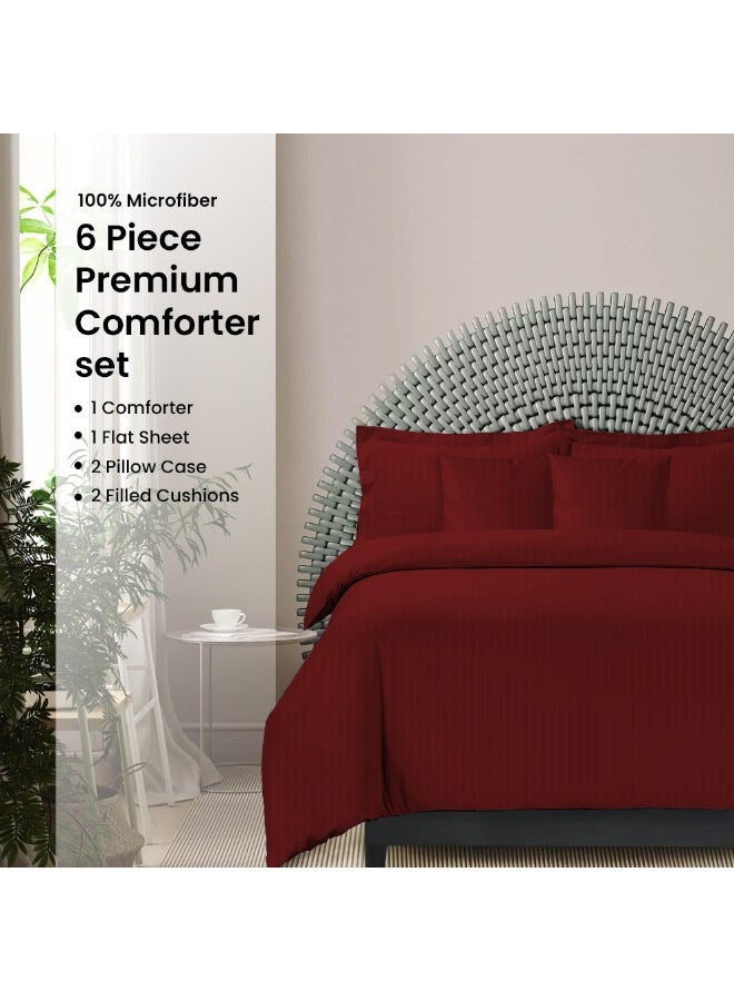 ARISTOCRAT Aristocrat 6-Piece Comforter Set 100% Microfiber- 1pc comforter (160x220cm), 1pc flat sheet (160x220cm), 2pcs pillowcase (50x75+17cm), 2pcs filled cushions (45x45cm) - Maroon Microfiber Maroon  - Image 1