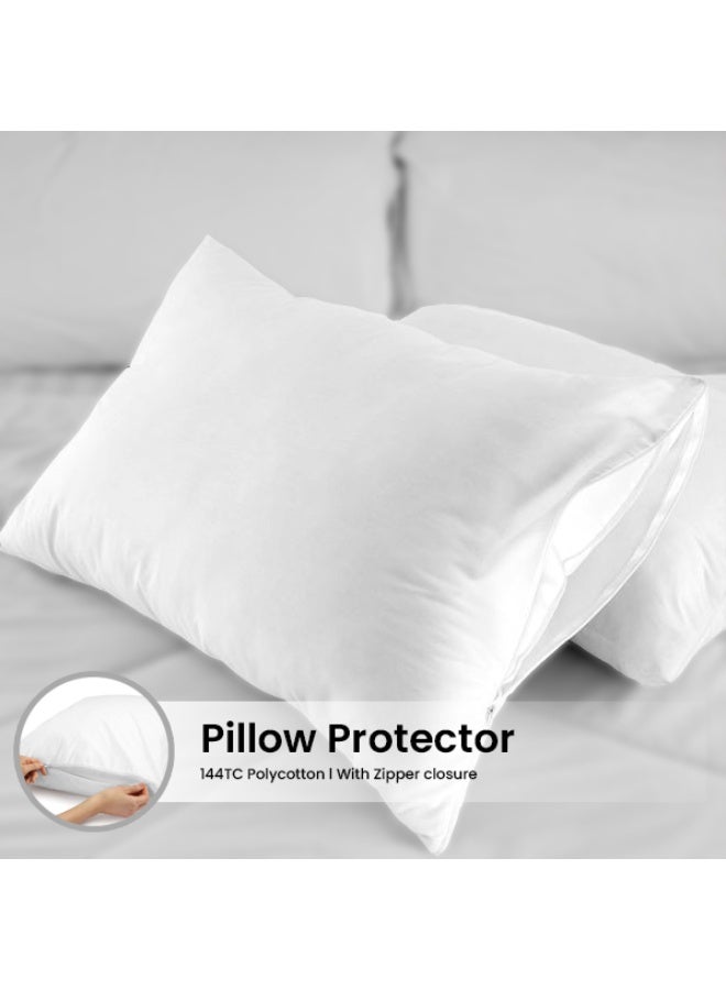 أرستوكرات Aristocrat 144TC Polycotton Pillow Protector with Zipper Closure, White (50x75cm) - Set of 2 Polycotton White 50x75cm  - Image 1