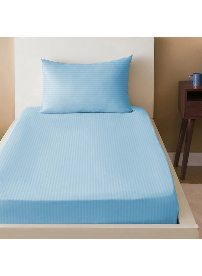 أرستوكرات 2Pieces Stripe Fitted Sheet Set - 90x200+17cm (Sky Blue) Microfiber Sky Blue  - Image 1