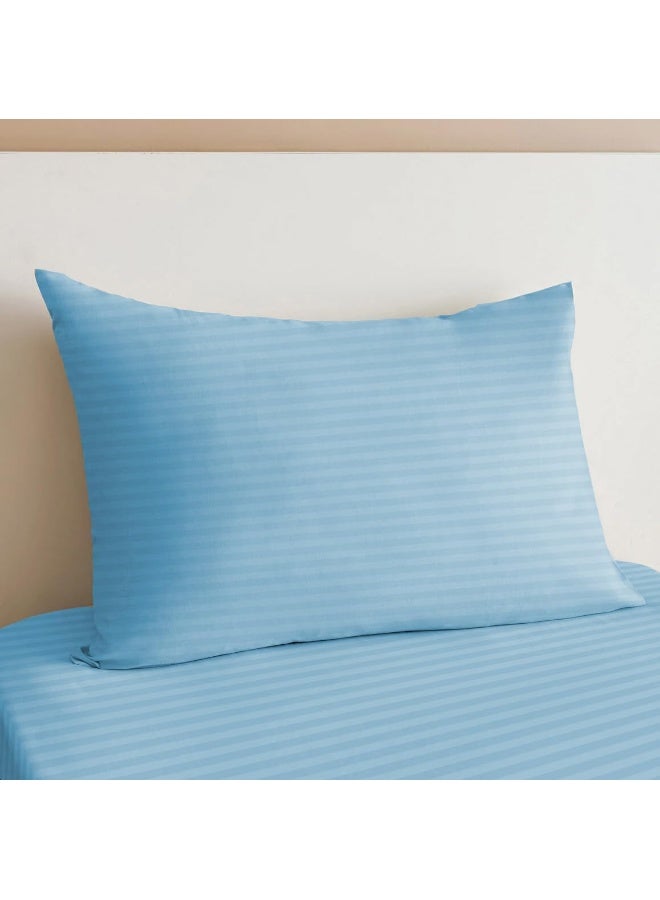 أرستوكرات 2Pieces Stripe Fitted Sheet Set - 90x200+17cm (Sky Blue) Microfiber Sky Blue  - Image 4