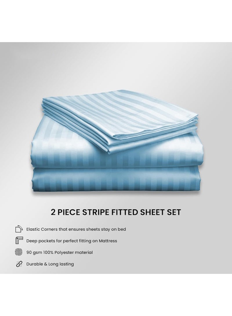 أرستوكرات 2Pieces Stripe Fitted Sheet Set - 90x200+17cm (Sky Blue) Microfiber Sky Blue  - Image 5