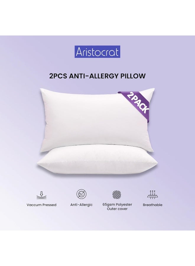 أرستوكرات Aristocrat 2-Piece Soft Anti Allergy Pillow 50x70cm Microfiber White  - Image 3
