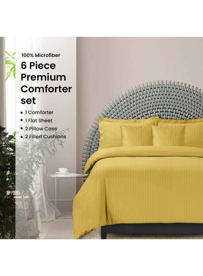 ARISTOCRAT Aristocrat 6-Piece Comforter Set 100% Microfiber- 1pc comforter (160x220cm), 1pc flat sheet (160x220cm), 2pcs pillowcase (50x75+17cm), 2pcs filled cushions (45x45cm) - Gold Microfiber Gold  - Image 1
