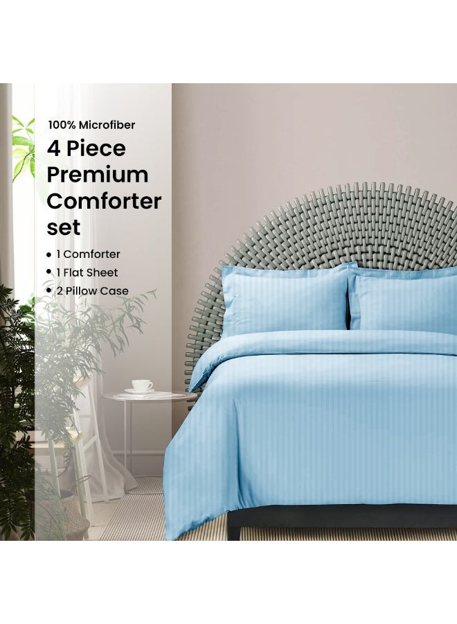 ARISTOCRAT Aristocrat 4-Piece Comforter Set 100% Microfiber- 1pc comforter (220x240cm), 1pc flat sheet (220x240cm), 2pcs pillowcase (50x75+17cm) - Sky Blue Microfiber Sky Blue  - Image 1