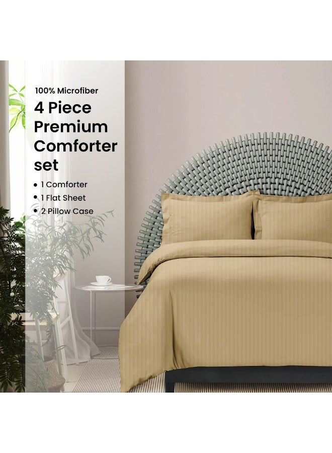 ARISTOCRAT Aristocrat 4-Piece Comforter Set 100% Microfiber- 1pc comforter (220x240cm), 1pc flat sheet (220x240cm), 2pcs pillowcase (50x75+17cm) - Beige Microfiber Beige  - Image 1