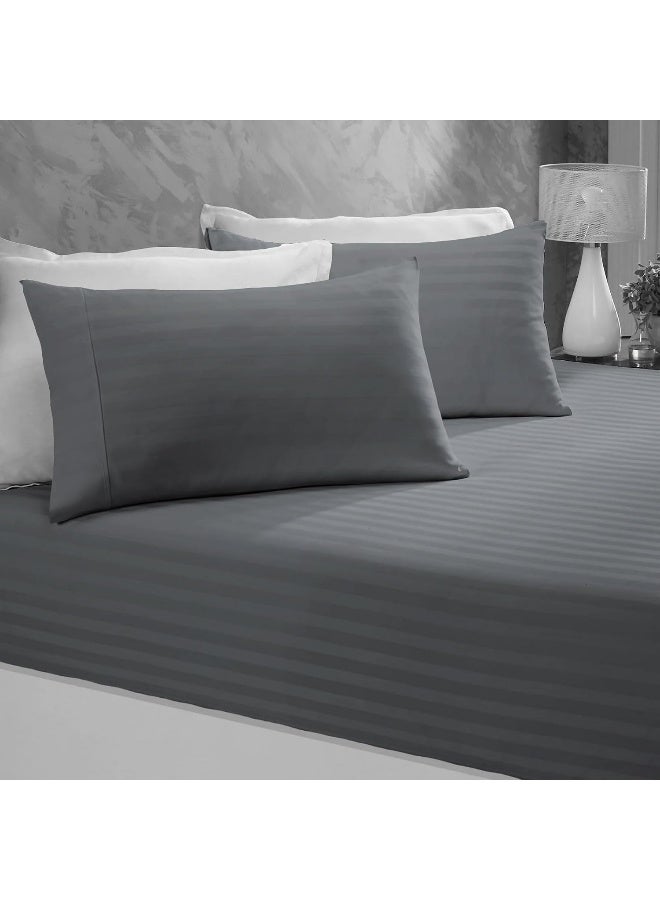 ARISTOCRAT 3Pieces Stripe Fitted Sheet Set - 120x200+17cm (Grey) Microfiber Grey  - Image 4