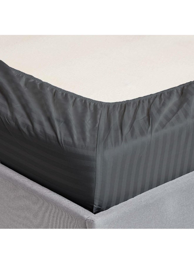 ARISTOCRAT 3Pieces Stripe Fitted Sheet Set - 120x200+17cm (Grey) Microfiber Grey  - Image 5