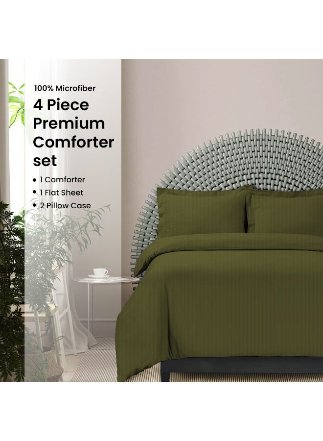 ARISTOCRAT Aristocrat 4-Piece Comforter Set 100% Microfiber- 1pc comforter (240x260cm), 1pc flat sheet (240x260cm), 2pcs pillowcase (50x75+17cm) - Olive Microfiber Olive  - Image 1
