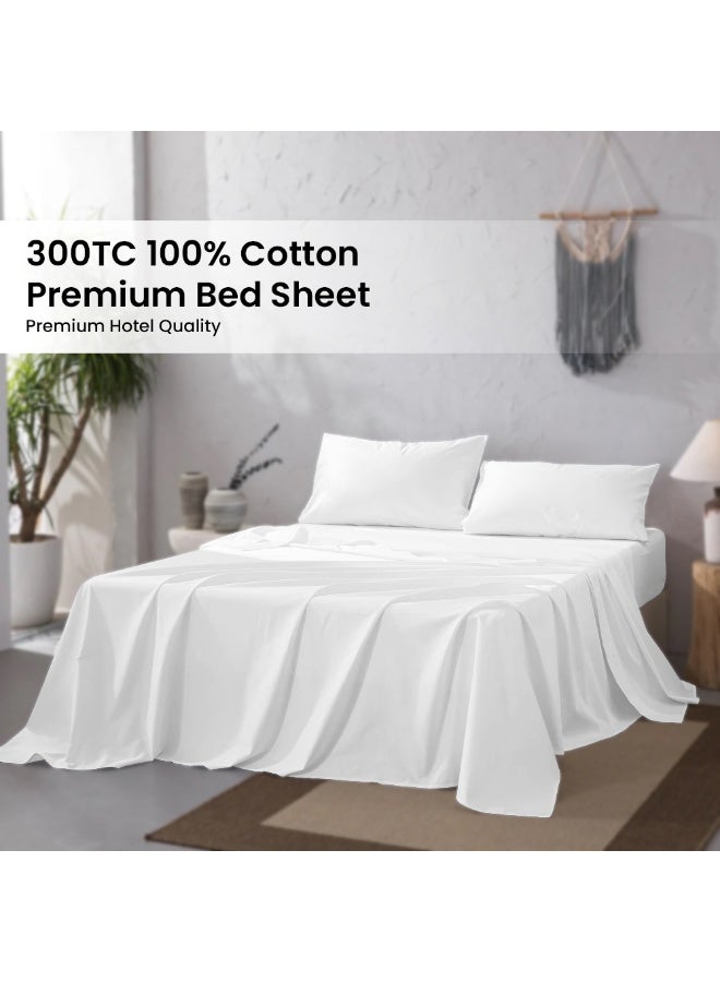 أرستوكرات Aristocrat 300TC 100% Cotton Bedsheet Set with Pillowcase (160x220cm) Cotton White 160x220cm  - Image 1