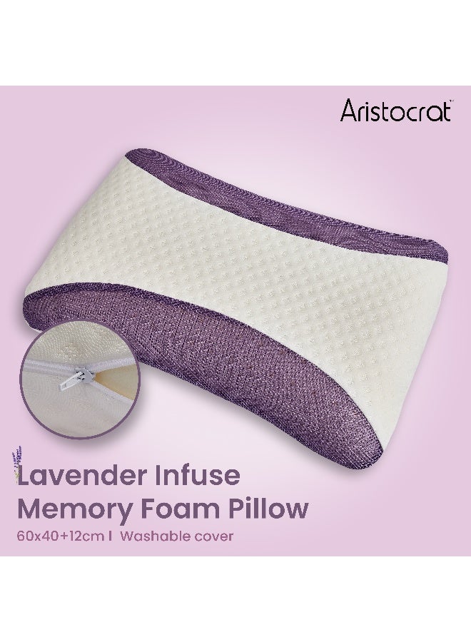 أرستوكرات Aristocrat Lavender Infused Memory Foam Pillow I Hypoallergenic & Breathable I Removable cover- 60x40x12cm Foam White  - Image 1