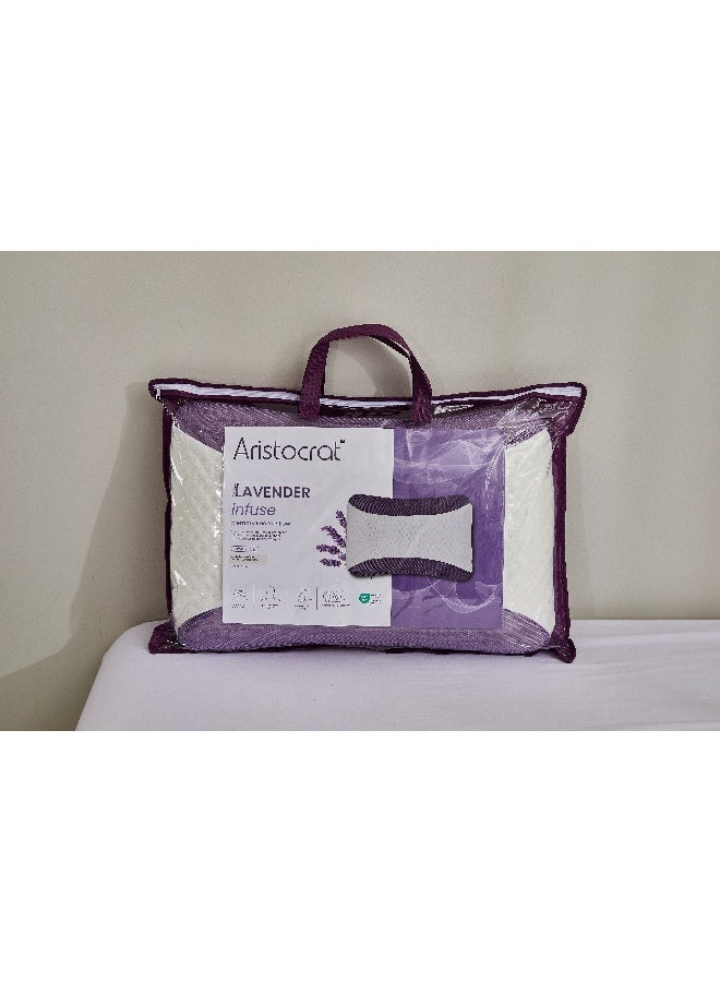أرستوكرات Aristocrat Lavender Infused Memory Foam Pillow I Hypoallergenic & Breathable I Removable cover- 60x40x12cm Foam White  - Image 4