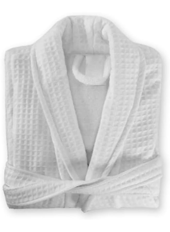 أرستوكرات Aristocrat 100% Cotton Waffle outside and Terry inside Unisex Adult Bathrobe - Super Soft & Highly Absorbent Ideal for Everyday Use - with Shawl collar (White) White  - Image 1