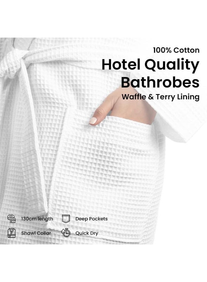 أرستوكرات Aristocrat 100% Cotton Waffle outside and Terry inside Unisex Adult Bathrobe - Super Soft & Highly Absorbent Ideal for Everyday Use - with Shawl collar (White) White  - Image 2