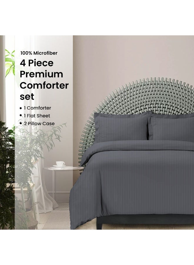 ARISTOCRAT Aristocrat 4-Piece Comforter Set 100% Microfiber- 1pc comforter (220x240cm), 1pc flat sheet (220x240cm), 2pcs pillowcase (50x75+17cm) - Grey Microfiber Grey  - Image 1