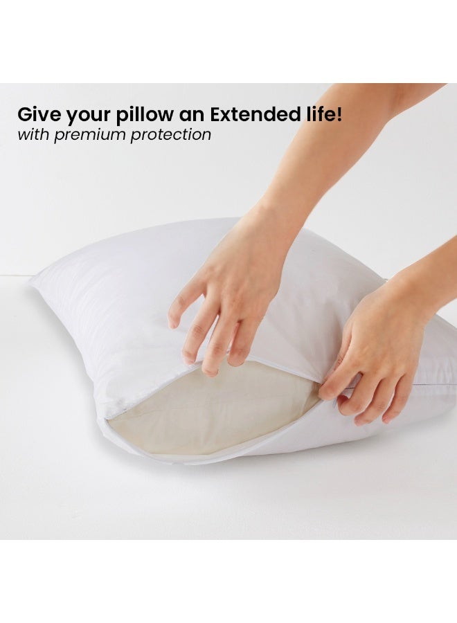 أرستوكرات Aristocrat 144TC Polycotton Pillow Protector with Zipper Closure, White (2, 60x90cm) Polycotton White 60x90cm  - Image 2