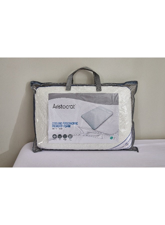 أرستوكرات Aristocrat Cooling Ergonomic Memory Foam Pillow with Cooling Technology and Removable cover - 60x40x13 cm Foam White  - Image 4