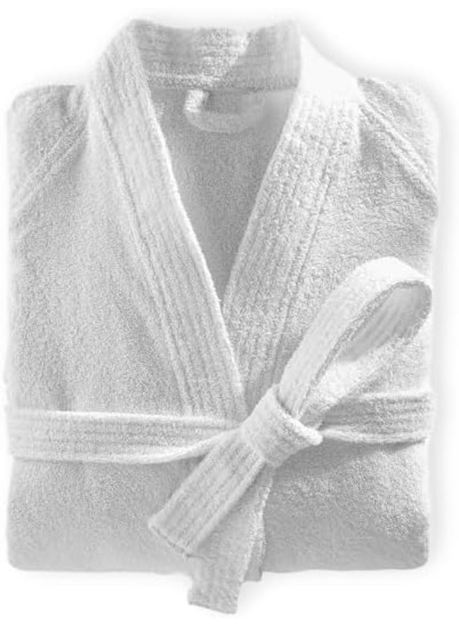 أرستوكرات Aristocrat 100% Cotton Terry Unisex Adult Bathrobe - Super Soft & Highly Absorbent Ideal for Everyday Use - with Kimono collar (White) White  - Image 1