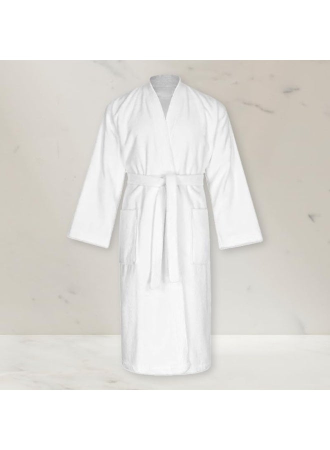 أرستوكرات Aristocrat 100% Cotton Terry Unisex Adult Bathrobe - Super Soft & Highly Absorbent Ideal for Everyday Use - with Kimono collar (White) White  - Image 5