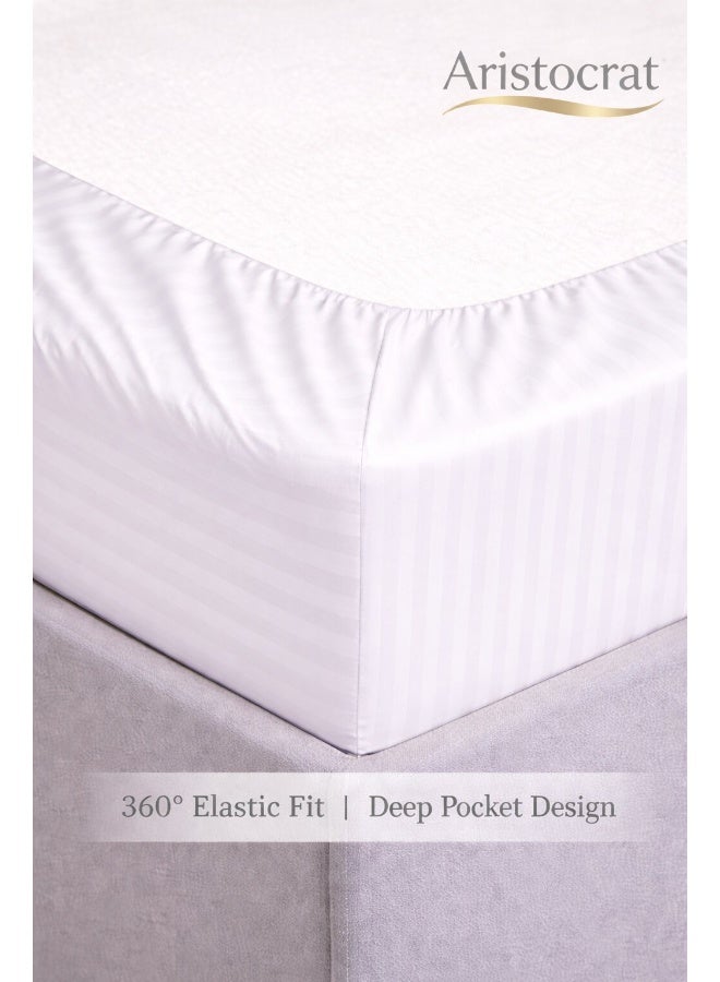 ARISTOCRAT 3-Piece Striped Microfiber Fitted Sheet Set Queen 150x200cm – Soft Elastic Deep Pocket 17cm Bedsheet with 2 Pillowcases 50x70cm, White Microfiber White 150X200+17cm - Image 3