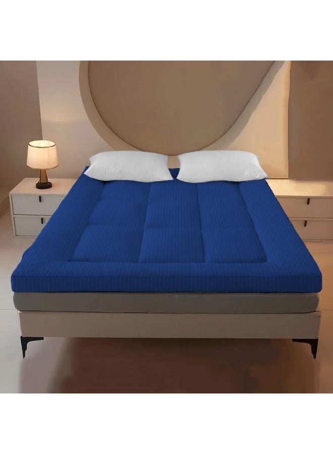 ARISTOCRAT Aristocrat Soft Material Stripe Mattress Topper - 600GSM (120x200+7cm - Blue) Microfiber Blue 120x200cm  - Image 5