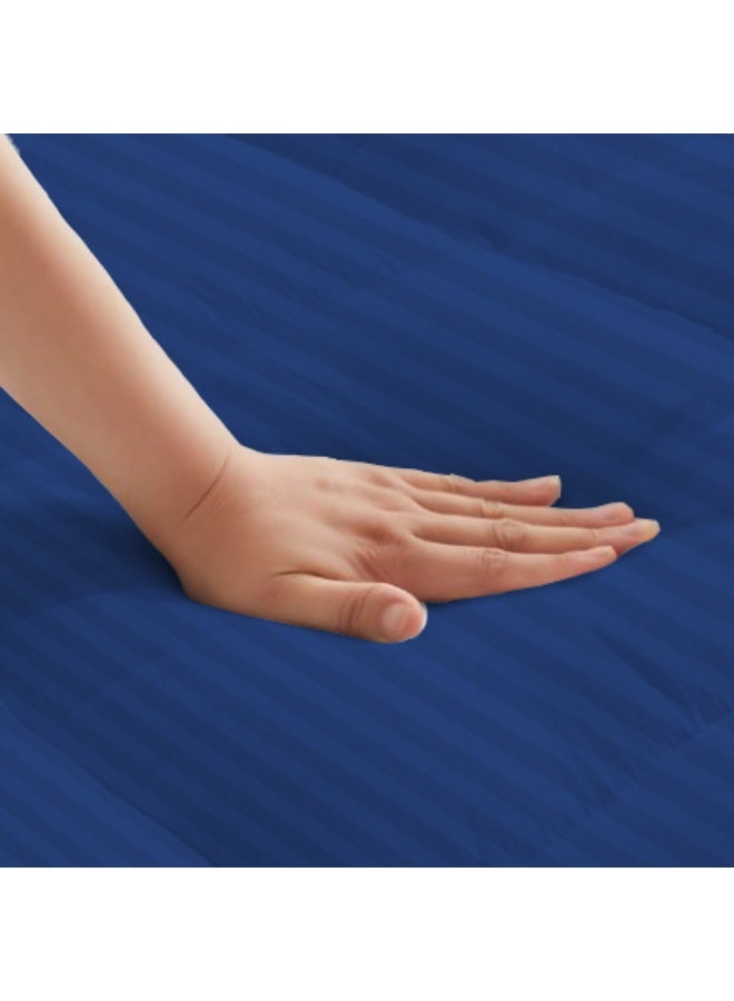 ARISTOCRAT Aristocrat Soft Material Stripe Mattress Topper - 600GSM (120x200+7cm - Blue) Microfiber Blue 120x200cm  - Image 4