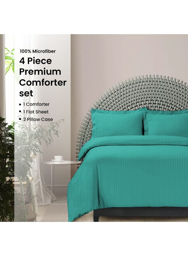 ARISTOCRAT Aristocrat 4-Piece Comforter Set 100% Microfiber- 1pc comforter (220x240cm), 1pc flat sheet (220x240cm), 2pcs pillowcase (50x75+17cm) - Teal Microfiber Teal  - Image 1
