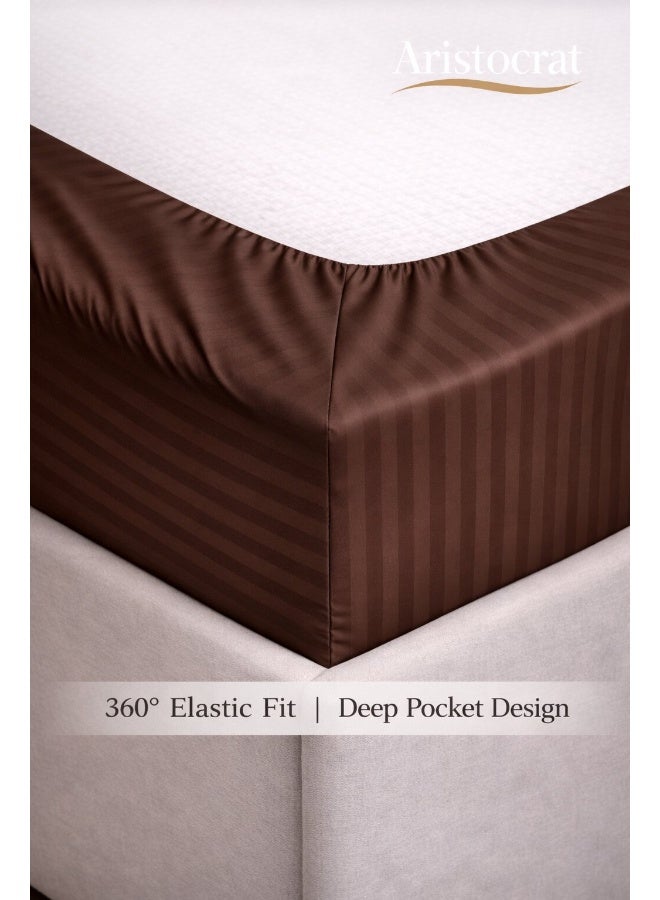 أرستوكرات طقم ملاءات مشدودة مخططة من 2 قطعة - 90x200+17 سم (بني شوكولاتة) - Image 3