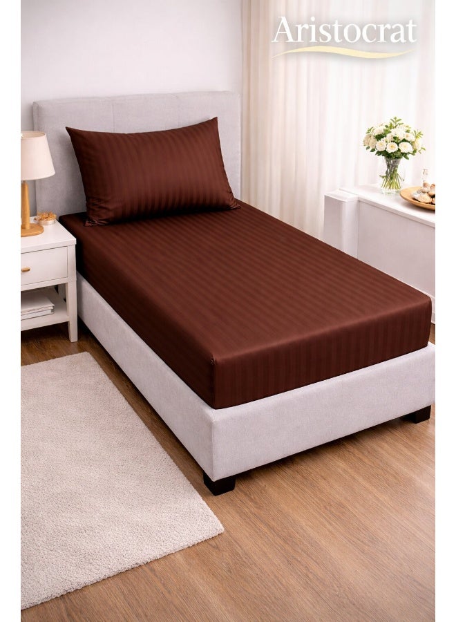أرستوكرات طقم ملاءات مشدودة مخططة من 2 قطعة - 90x200+17 سم (بني شوكولاتة) - Image 1