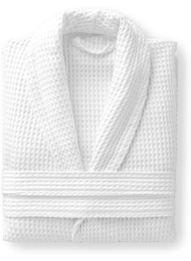 أرستوكرات Aristocrat 100% Cotton Waffle Unisex Adult Bathrobe - Super Soft & Highly Absorbent Ideal for Everyday Use - with Shawl collar (White) White  - Image 1