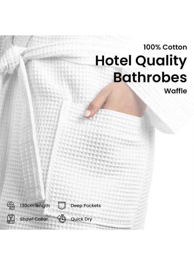 أرستوكرات Aristocrat 100% Cotton Waffle Unisex Adult Bathrobe - Super Soft & Highly Absorbent Ideal for Everyday Use - with Shawl collar (White) White  - Image 2