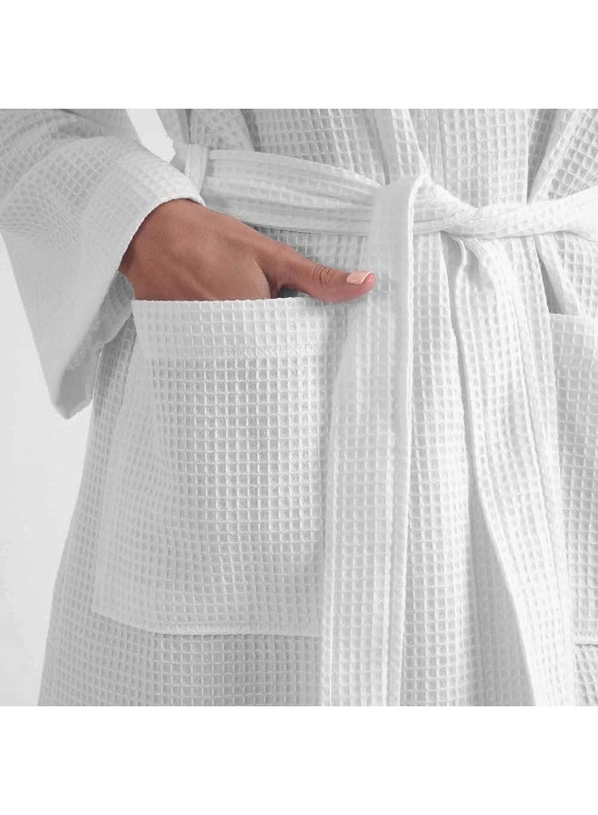 أرستوكرات Aristocrat 100% Cotton Waffle Unisex Adult Bathrobe - Super Soft & Highly Absorbent Ideal for Everyday Use - with Shawl collar (White) White  - Image 4
