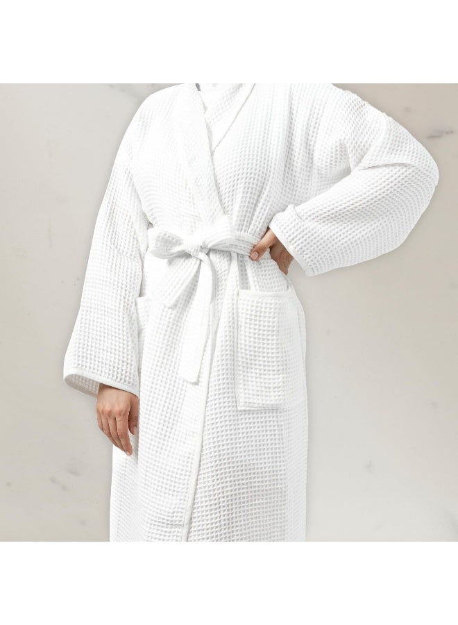 أرستوكرات Aristocrat 100% Cotton Waffle Unisex Adult Bathrobe - Super Soft & Highly Absorbent Ideal for Everyday Use - with Shawl collar (White) White  - Image 3