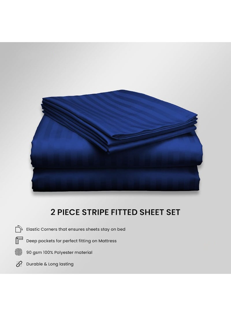 أرستوكرات 2 Pieces Stripe Fitted Sheet Set 90x200+17cm Microfiber Royal Blue  - Image 3
