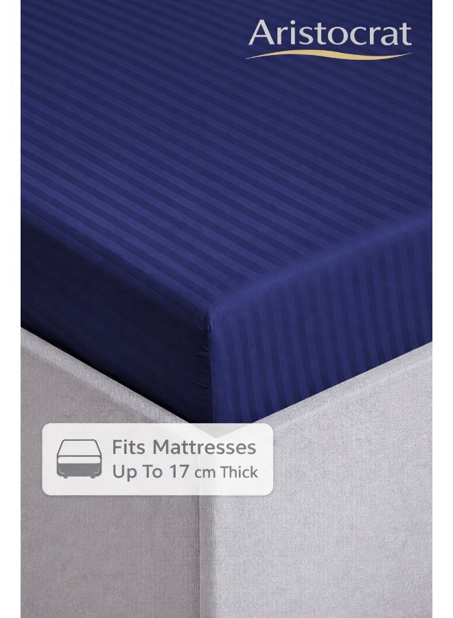 ARISTOCRAT 2-Piece Striped Microfiber Fitted Sheet Set Single 90x200cm – Soft Elastic Deep Pocket 17cm Bedsheet with 1 Pillowcase 50x70cm, Royal Blue Microfiber Royal Blue Single - Image 5