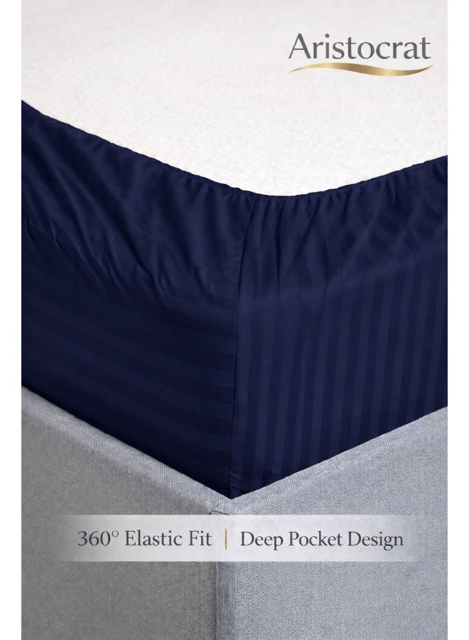 ARISTOCRAT 2-Piece Striped Microfiber Fitted Sheet Set Single 90x200cm – Soft Elastic Deep Pocket 17cm Bedsheet with 1 Pillowcase 50x70cm, Royal Blue Microfiber Royal Blue Single - Image 3