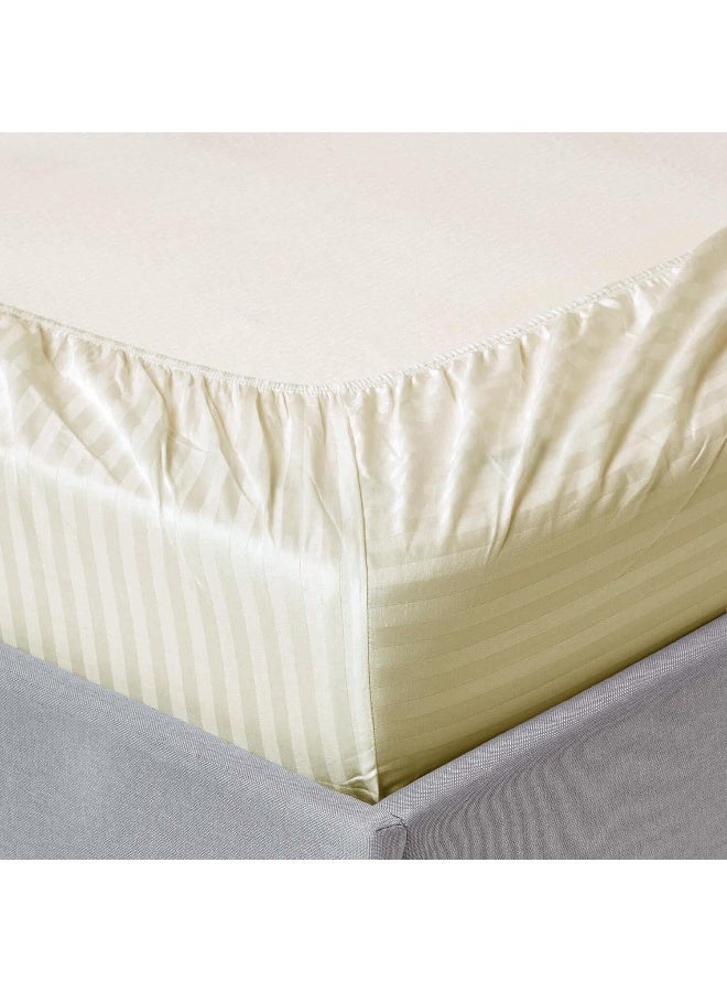 أرستوكرات 2Pieces Stripe Fitted Sheet Set 90x200+17cm Cream Microfiber Microfiber Cream  - Image 5