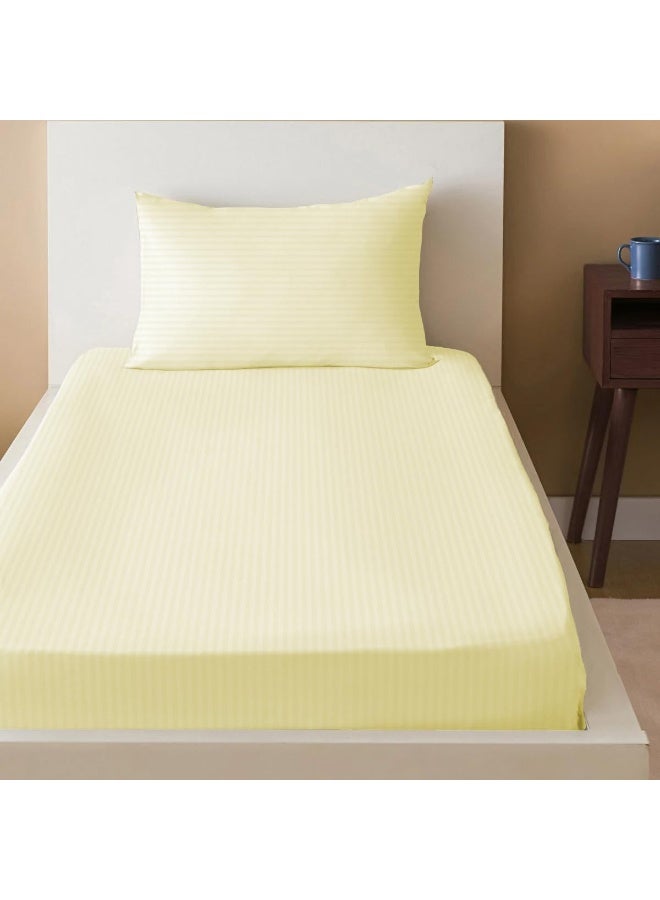 أرستوكرات 2Pieces Stripe Fitted Sheet Set 90x200+17cm Cream Microfiber Microfiber Cream  - Image 4