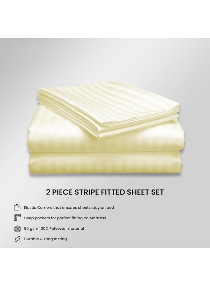 أرستوكرات 2Pieces Stripe Fitted Sheet Set 90x200+17cm Cream Microfiber Microfiber Cream  - Image 1