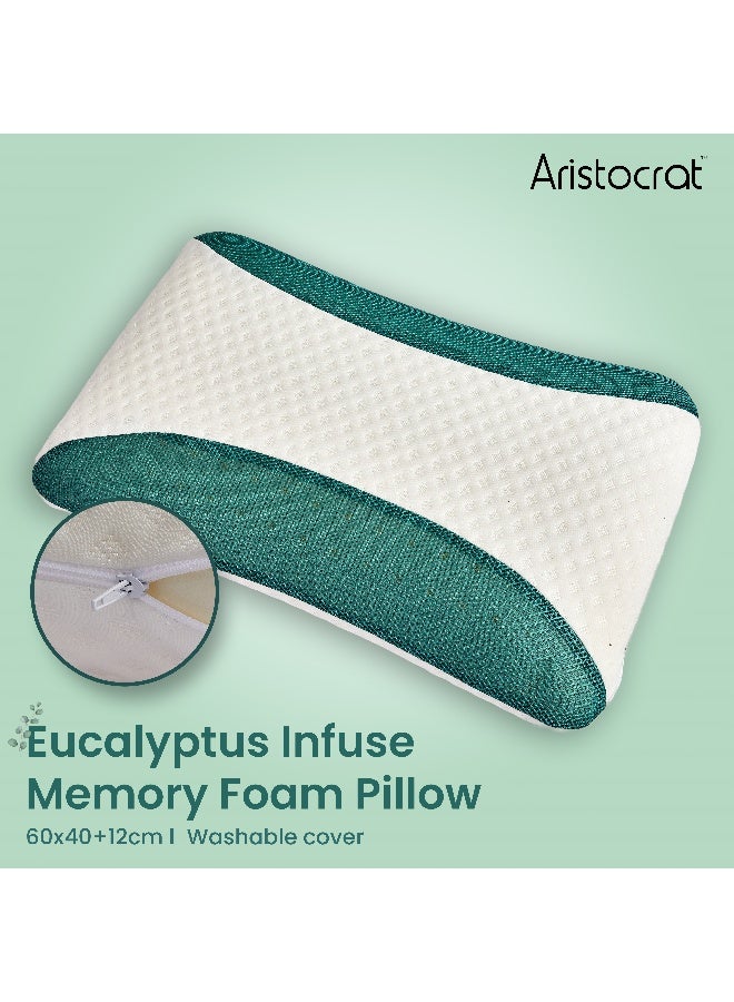 أرستوكرات Aristocrat Eucalyptus Infused Memory Foam Pillow I Hypoallergenic & Breathable I Removable cover- 60x40x12cm Foam White  - Image 1