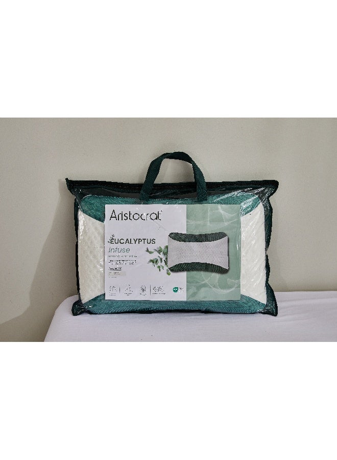 أرستوكرات Aristocrat Eucalyptus Infused Memory Foam Pillow I Hypoallergenic & Breathable I Removable cover- 60x40x12cm Foam White  - Image 4