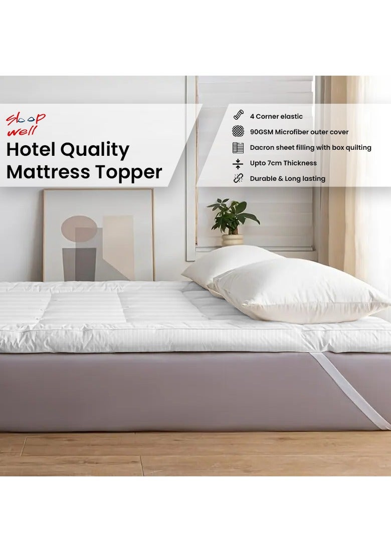 ARISTOCRAT Aristocrat Soft Material Stripe Mattress Topper - 600GSM (200x200+7cm - White) Microfiber White 200x200+7cmcm  - Image 2