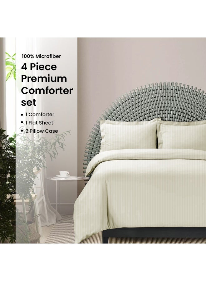 ARISTOCRAT Aristocrat 4-Piece Comforter Set 100% Microfiber- 1pc comforter (240x260cm), 1pc flat sheet (240x260cm), 2pcs pillowcase (50x75+17cm) - Cream Microfiber Cream  - Image 1