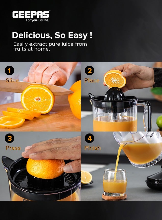GEEPAS Electric Citrus Juicer, Dual-Rotation, 1 Liter Clear Jar, 25W Copper Motor, Non-Slip Feet, for Oranges, Lemons, Limes 1 L 25 W GCJ9900NV Clear/Black  - Image 5