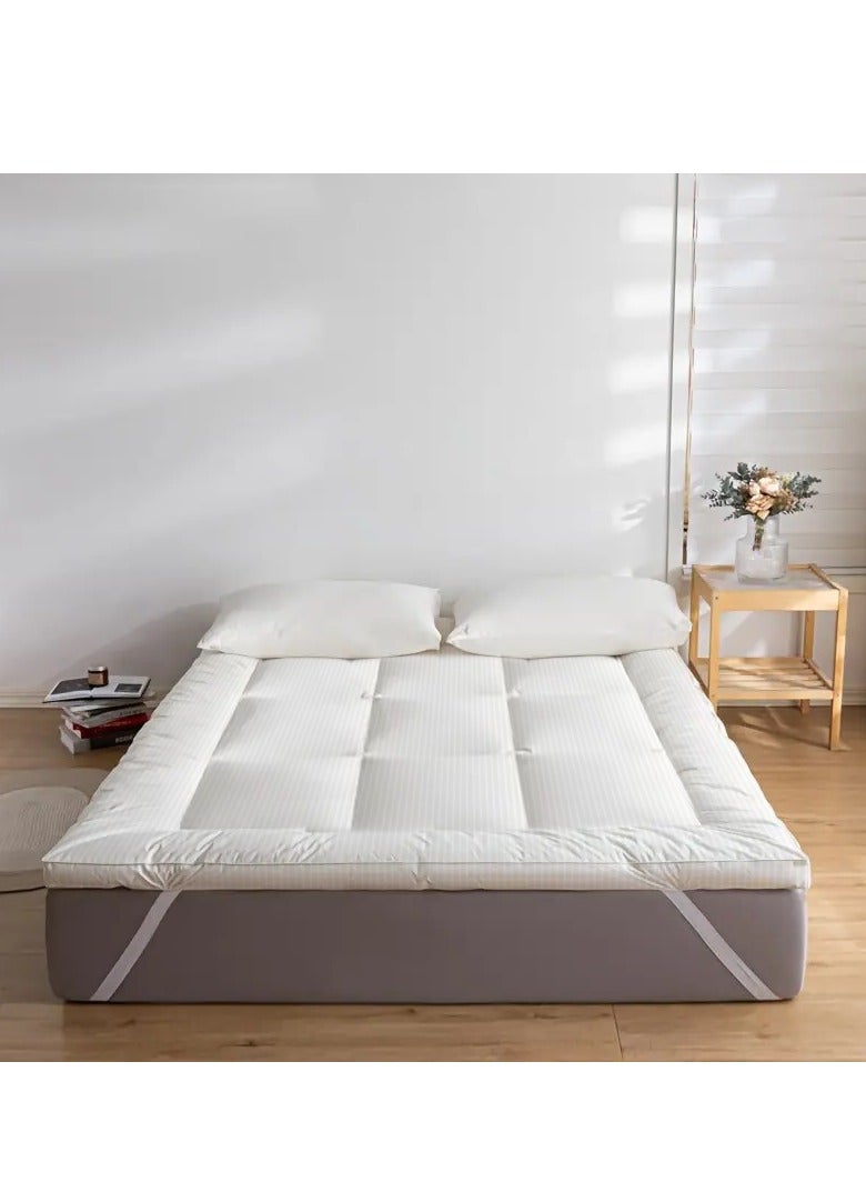 أرستوكرات Soft Material Stripe Mattress Topper - 600GSM (150x200+7cm - White) Microfiber White  - Image 1