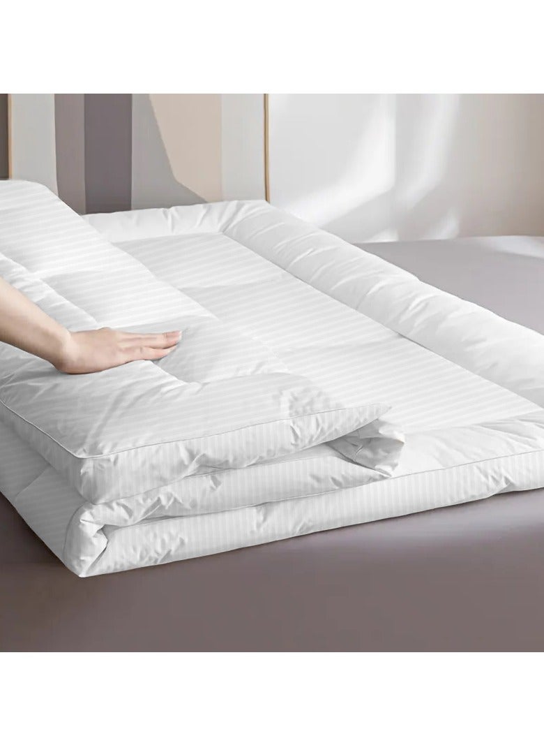 أرستوكرات Soft Material Stripe Mattress Topper - 600GSM (150x200+7cm - White) Microfiber White  - Image 3