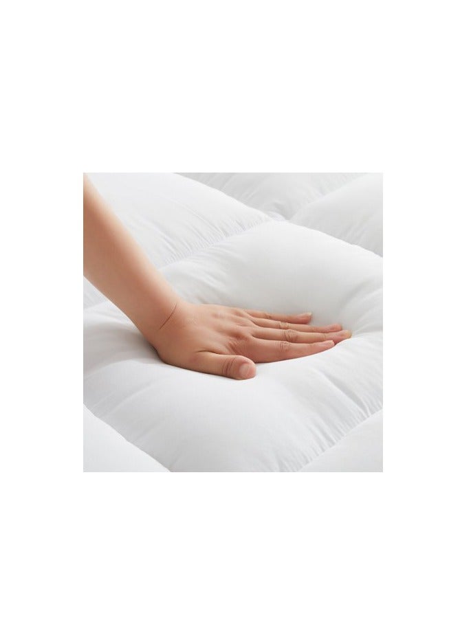 أرستوكرات Soft Material Stripe Mattress Topper - 600GSM (150x200+7cm - White) Microfiber White  - Image 5