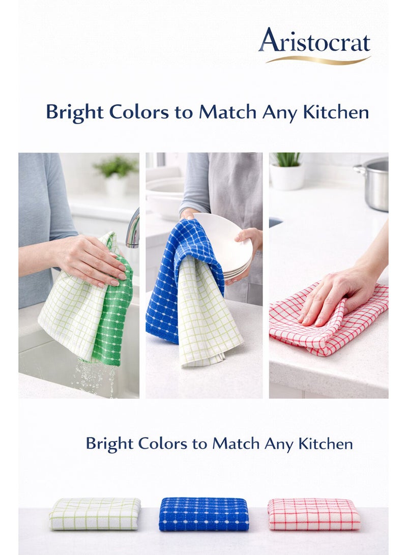 ARISTOCRAT Kitchen Towels Set of 3 30x40 cm – Soft & Highly Absorbent Cleaning Cloths, Multipurpose Dish Towels, Assorted Colours Multicolour 30x40cm - Image 2