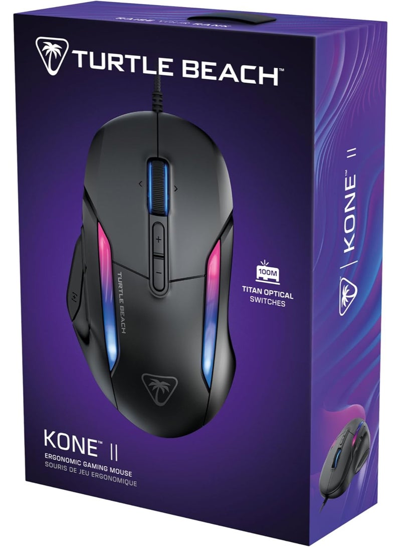 TURTLE BEACH - Kone II – Wired Ergonomic RGB Gaming Mouse, 26K DPI Optical Sensor, 100M Click Life Optical Switches, 23 Customizable Inputs, 4D Scroll Wheel, Pure PTFE glides - Image 1